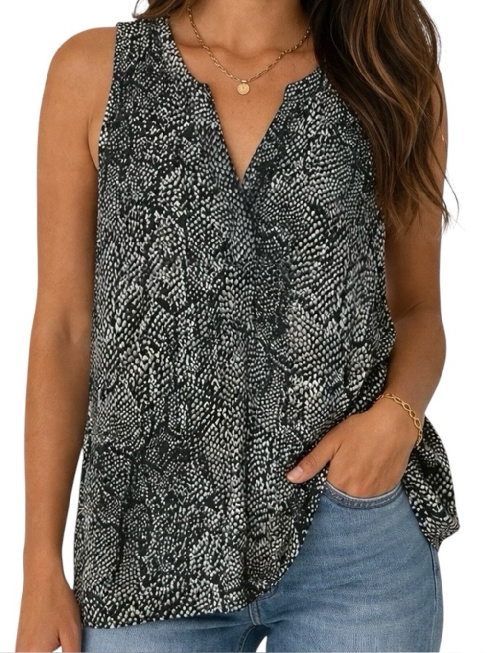 Tolani 100% Silk Snakeskin Print
Sleeveless Blouse Size L Boho Luxe